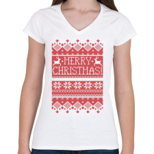 PRINTFASHION Karácsonyi minta - Női V-nyakú póló - Fehér női póló