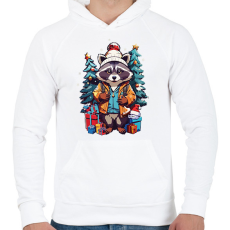 PRINTFASHION Karácsonyi mosómedve - Férfi kapucnis pulóver - Fehér