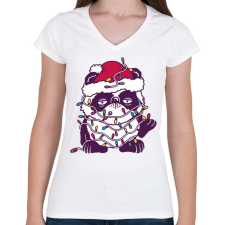 PRINTFASHION Karácsonyi panda - Női V-nyakú póló - Fehér női póló