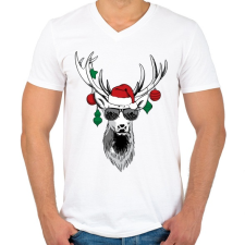 PRINTFASHION Karácsonyi party szarvas - Férfi V-nyakú póló - Fehér férfi póló