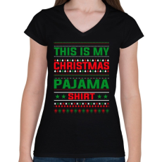PRINTFASHION Karácsonyi pizsama póló - Női V-nyakú póló - Fekete