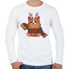 PRINTFASHION Karácsonyi pulcsis corgi - Férfi hosszú ujjú póló - Fehér