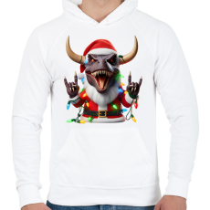 PRINTFASHION Karácsonyi  rocker tirex gitárral - karácsonyi dinoszaurusz - Férfi kapucnis pulóver - Fehér
