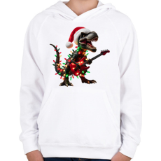 PRINTFASHION Karácsonyi  rocker tirex gitárral - karácsonyi dinoszaurusz - Gyerek kapucnis pulóver - Fehér