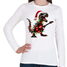 PRINTFASHION Karácsonyi  rocker tirex gitárral - karácsonyi dinoszaurusz - Női hosszú ujjú póló - Fehér női póló