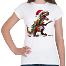 PRINTFASHION Karácsonyi  rocker tirex gitárral - karácsonyi dinoszaurusz - Női póló - Fehér női póló