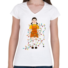PRINTFASHION Karácsonyi Squid Game Baba - Női V-nyakú póló - Fehér női póló