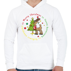 PRINTFASHION Karácsonyi - szarvas - Férfi kapucnis pulóver - Fehér