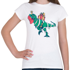 PRINTFASHION Karácsonyi T-Rex - Női póló - Fehér