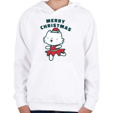 PRINTFASHION Karácsonyi táncos cica - Gyerek kapucnis pulóver - Fehér gyerek pulóver, kardigán