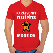 PRINTFASHION KARÁCSONYI TESTÉPÍTÉS - Férfi V-nyakú póló - Piros férfi póló