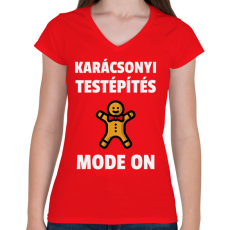 PRINTFASHION KARÁCSONYI TESTÉPÍTÉS - Női V-nyakú póló - Piros