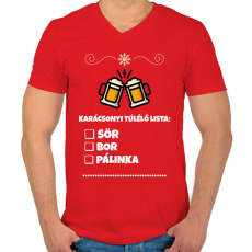PRINTFASHION KARÁCSONYI TÚLÉLŐ LISTA - Férfi V-nyakú póló - Piros