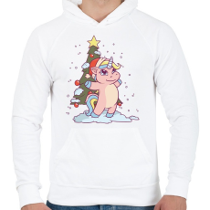 PRINTFASHION Karácsonyi unikornis - Férfi kapucnis pulóver - Fehér