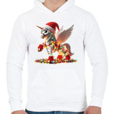 PRINTFASHION Karácsonyi Unikornis / Pegazus / póni - Férfi kapucnis pulóver - Fehér