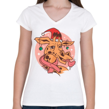 PRINTFASHION Karácsonyi zsiráf - Női V-nyakú póló - Fehér női póló