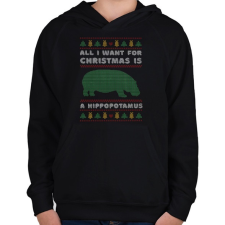 PRINTFASHION Karácsonyra vízilovat szeretnék - Gyerek kapucnis pulóver - Fekete gyerek pulóver, kardigán