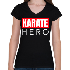 PRINTFASHION KARATE HERO - Női V-nyakú póló - Fekete női póló