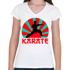 PRINTFASHION KARATE - Női V-nyakú póló - Fehér