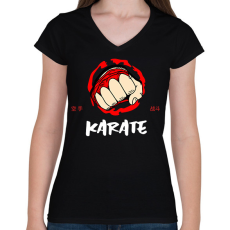 PRINTFASHION KARATE - Női V-nyakú póló - Fekete