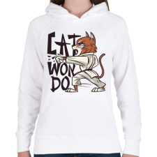 PRINTFASHION Karatés Cica - cat won do - Női kapucnis pulóver - Fehér női pulóver, kardigán