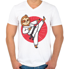 PRINTFASHION Karatés lajhár - Férfi V-nyakú póló - Fehér