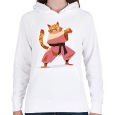 PRINTFASHION Karatés macska - Női kapucnis pulóver - Fehér női pulóver, kardigán