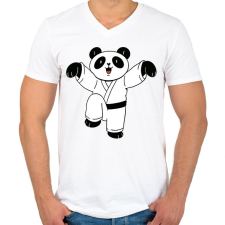 PRINTFASHION Karatés panda - Férfi V-nyakú póló - Fehér férfi póló