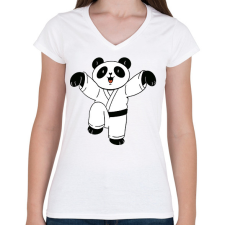 PRINTFASHION Karatés panda - Női V-nyakú póló - Fehér női póló