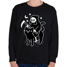 PRINTFASHION Kaszás és cica - Gyerek pulóver - Fekete gyerek pulóver, kardigán