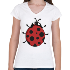 PRINTFASHION katicabogár  - Női V-nyakú póló - Fehér