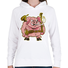 PRINTFASHION Katona malac - Női kapucnis pulóver - Fehér női pulóver, kardigán