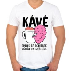 PRINTFASHION Kávé amikor az agyadnak szüksége van egy ölelésre - Férfi V-nyakú póló - Fehér