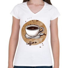 PRINTFASHION Kávé szeretettel - Női V-nyakú póló - Fehér
