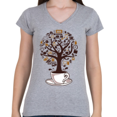 PRINTFASHION Kávéfa - Női V-nyakú póló - Sport szürke