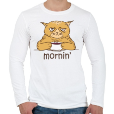 PRINTFASHION Kávés macska - Coffee cat -  Mornin' - Férfi hosszú ujjú póló - Fehér