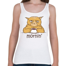 PRINTFASHION Kávés macska - Coffee cat -  Mornin' - Női atléta - Fehér női trikó