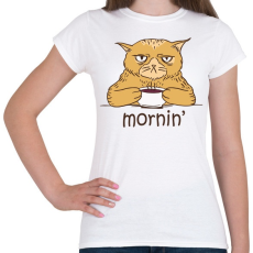 PRINTFASHION Kávés macska - Coffee cat -  Mornin' - Női póló - Fehér