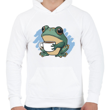 PRINTFASHION Kávézó béka - Férfi kapucnis pulóver - Fehér férfi pulóver, kardigán