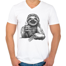 PRINTFASHION Kávézó lajhár - Férfi V-nyakú póló - Fehér