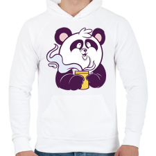 PRINTFASHION Kávézó panda - Férfi kapucnis pulóver - Fehér férfi pulóver, kardigán
