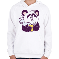 PRINTFASHION Kávézó panda - Gyerek kapucnis pulóver - Fehér gyerek pulóver, kardigán