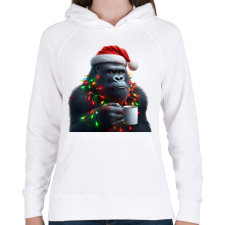 PRINTFASHION Kávézó / teázó karácsonyi party gorilla - Női kapucnis pulóver - Fehér női pulóver, kardigán