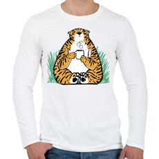 PRINTFASHION Kávézó tigris - Férfi hosszú ujjú póló - Fehér