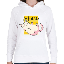 PRINTFASHION Kawaii cica - Női kapucnis pulóver - Fehér női pulóver, kardigán