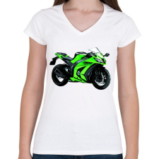 PRINTFASHION Kawasaki ninja sport motor  - Női V-nyakú póló - Fehér női póló