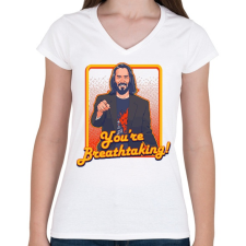 PRINTFASHION Keanu Reeves - Női V-nyakú póló - Fehér női póló