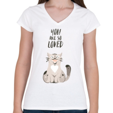 PRINTFASHION Kedvenc cicám - Női V-nyakú póló - Fehér női póló