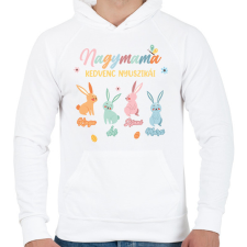 PRINTFASHION Kedvenc nyuszikák - Névvel - Férfi kapucnis pulóver - Fehér férfi pulóver, kardigán