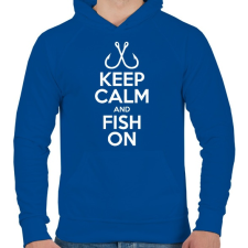 PRINTFASHION Keep calm and fish on - Férfi kapucnis pulóver - Királykék férfi pulóver, kardigán